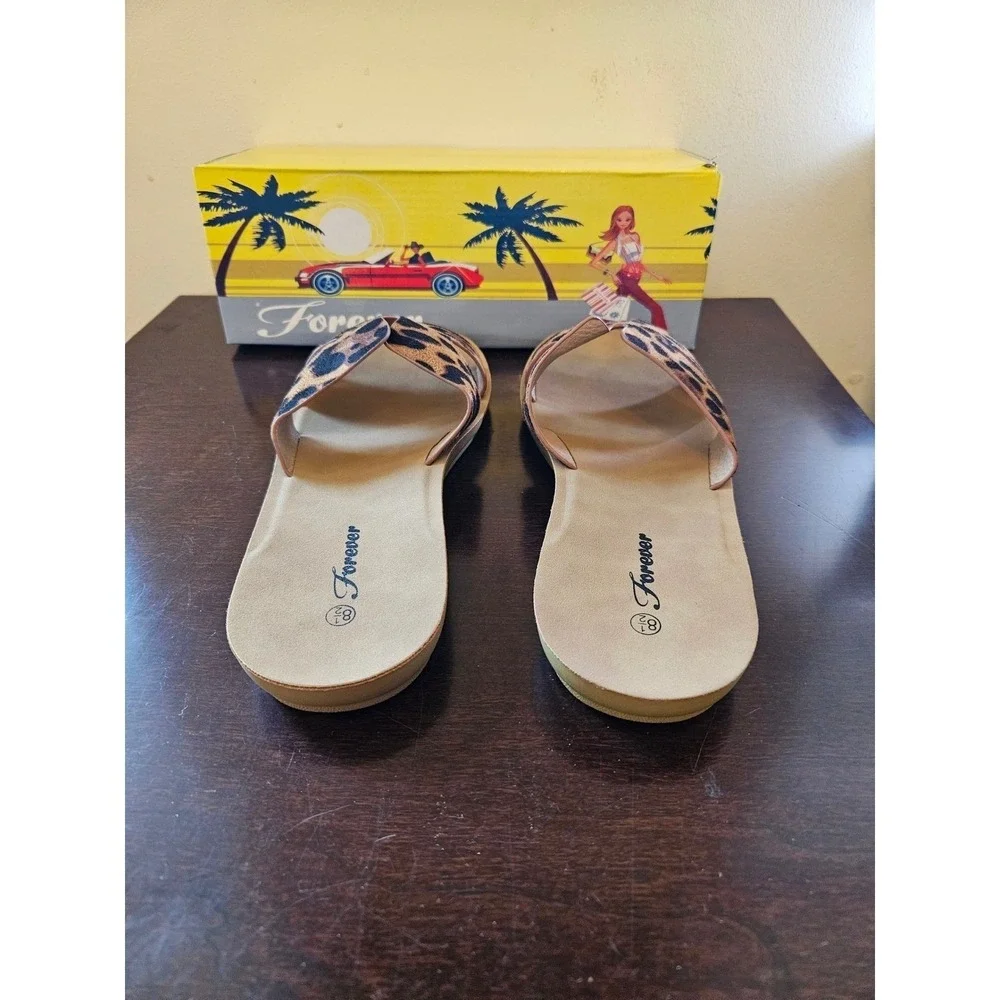 Forever Reina-1 Women Leopard Print H-Band Slide Sandals Open Toe Size 8 NEW